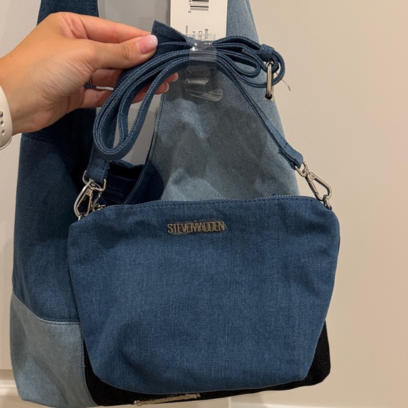 Steve Madden Patchwork Denim Shoulder Bag - Blue & Black - Picture 3 of 3